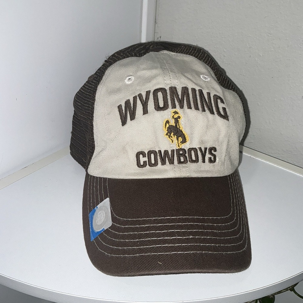 Wyoming Cowboys Hat Cap Snapback Adjustable Mesh Embroidered Brown